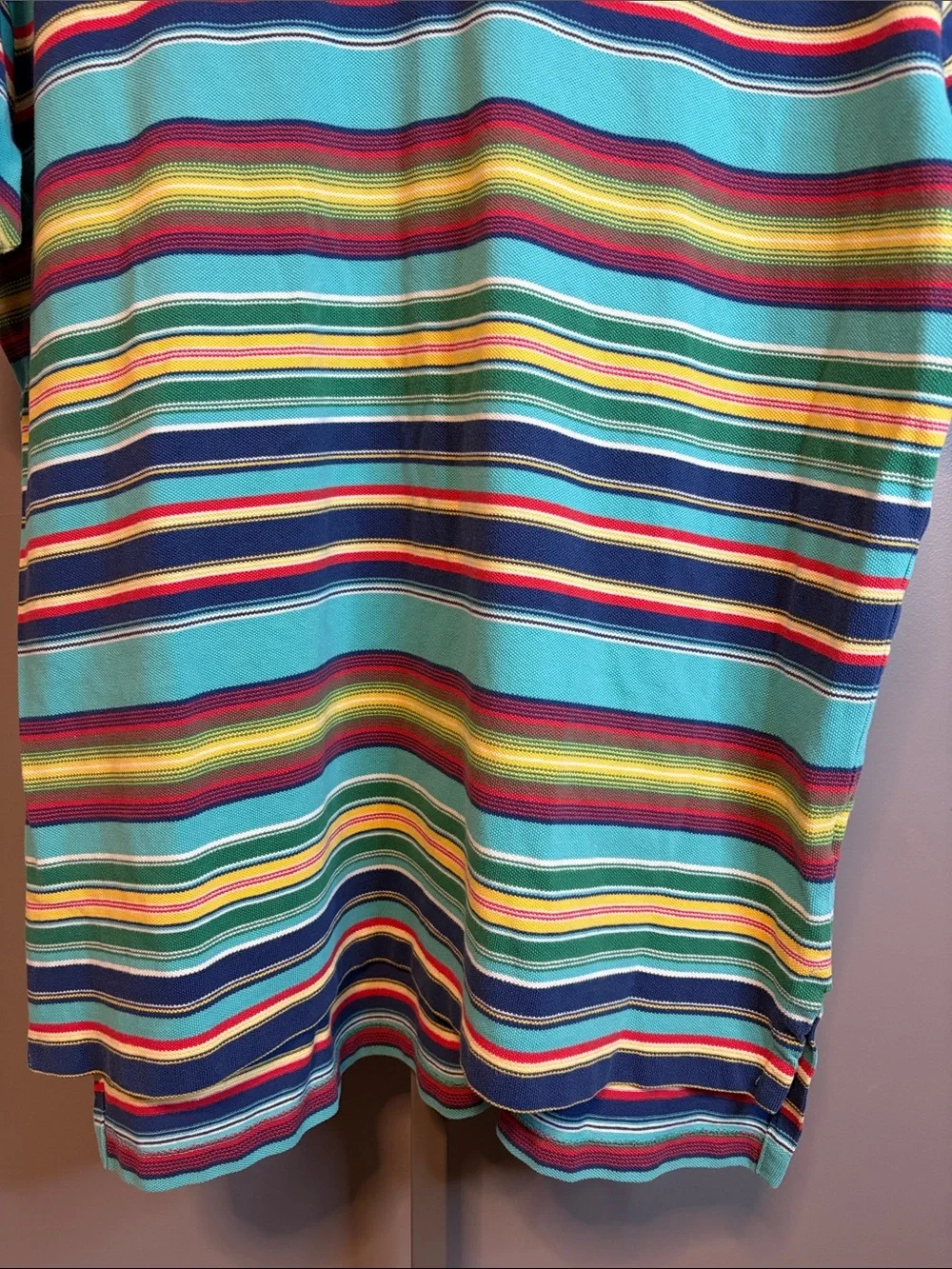 Polo by Ralph Lauren Teal Multi-Stripe Polo Mesh Shirt EUC Size XL